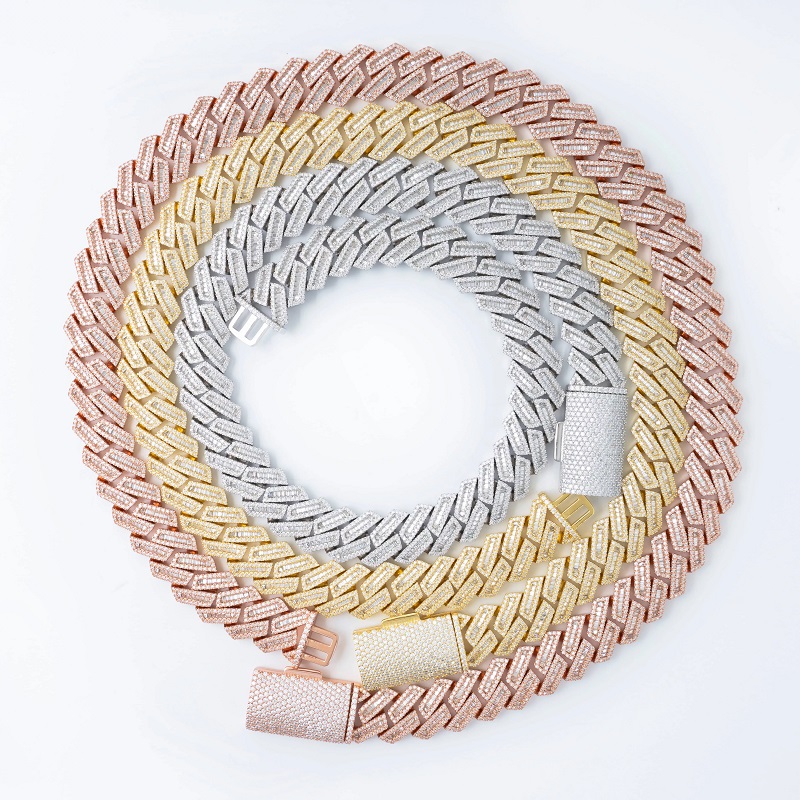 AAA GEMS Baguette Necklace Iced Out Diamond Hip Hop Jewelry 18mm Cuban Chain Links Silver/ 10k Men Cuban Link Chain Necklace