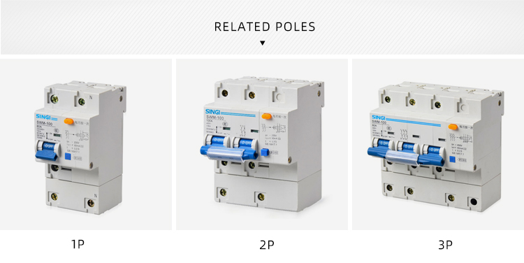 Singi SWMLE-100 2P+N 63A 80A 100A rcbo 300ma earth leakage Miniature circuit breaker safety electrical disjoncteur disjuntor