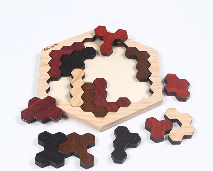 木制拼图益智玩具为孩子成人六边形 tangram 拼图表 iq 游戏