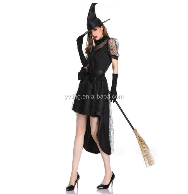 European And American New Style Beautiful Woman Witch Luxurious Sexy Black Dress Halloween Big Bow Costume
