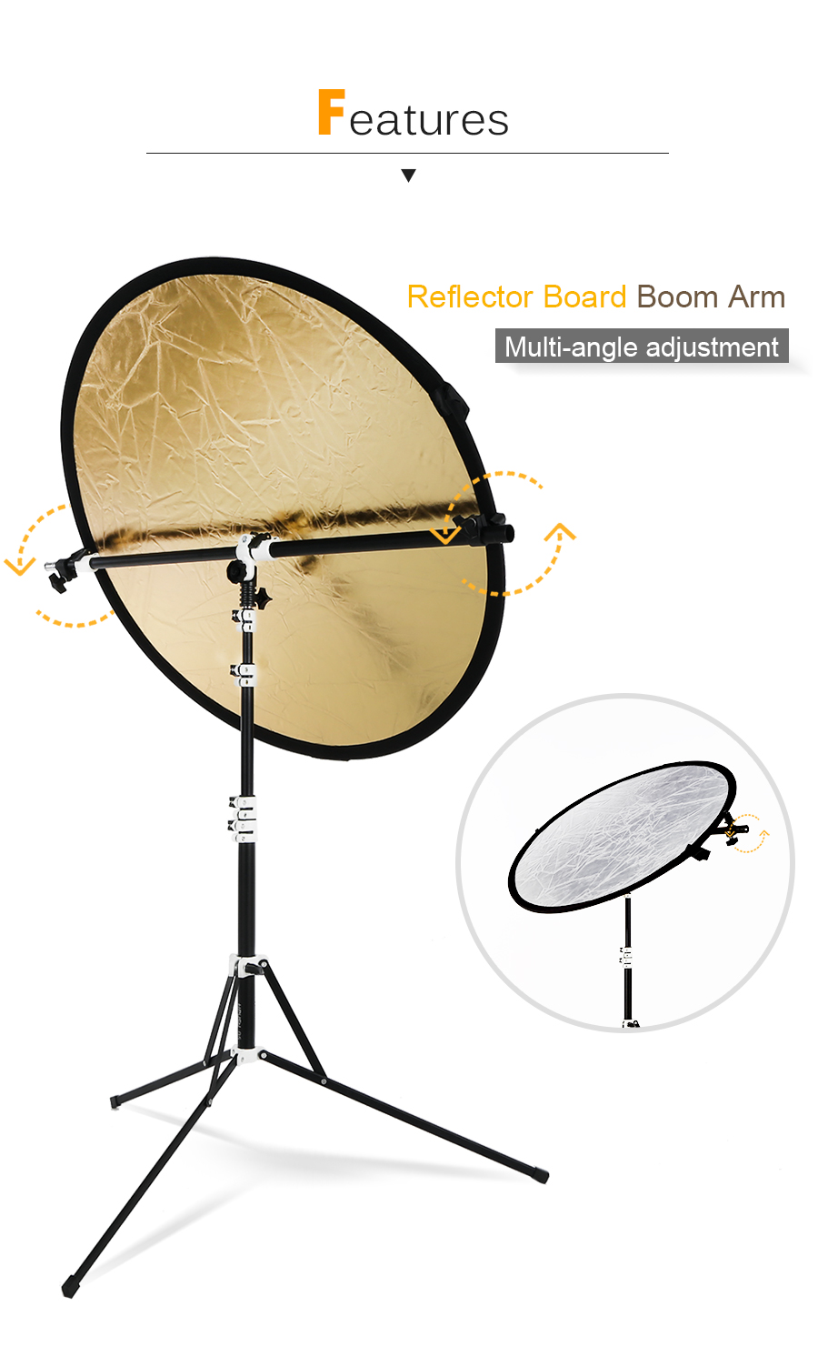 Holder Bracket Swivel Head Reflector Disc Arm Support with Telescopic Boom Arm Top Light Sandbag for Speedlite Mini Flash Strobe