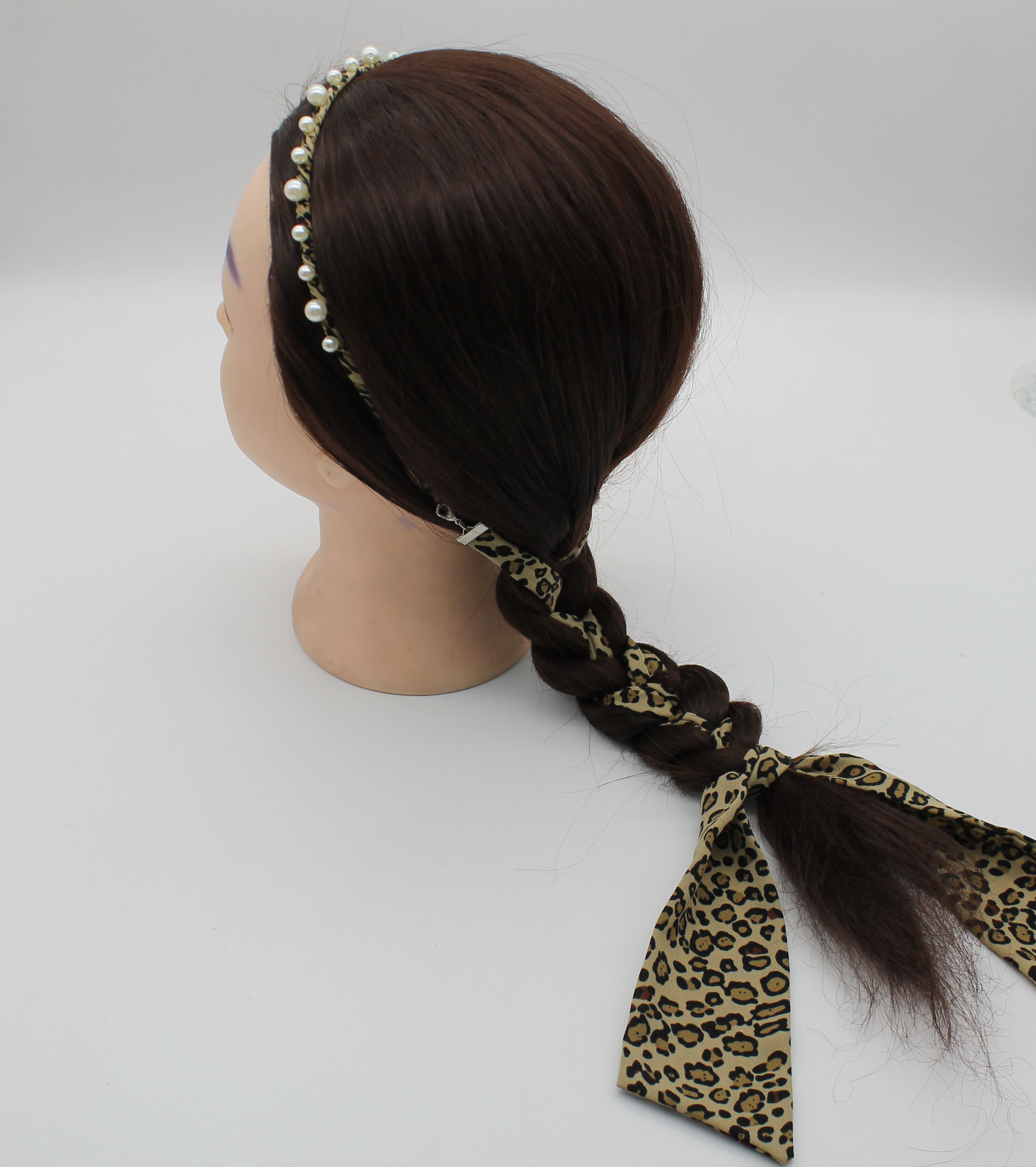 Pearls With Leopard Print Bow Popular Ladies Hair Bands