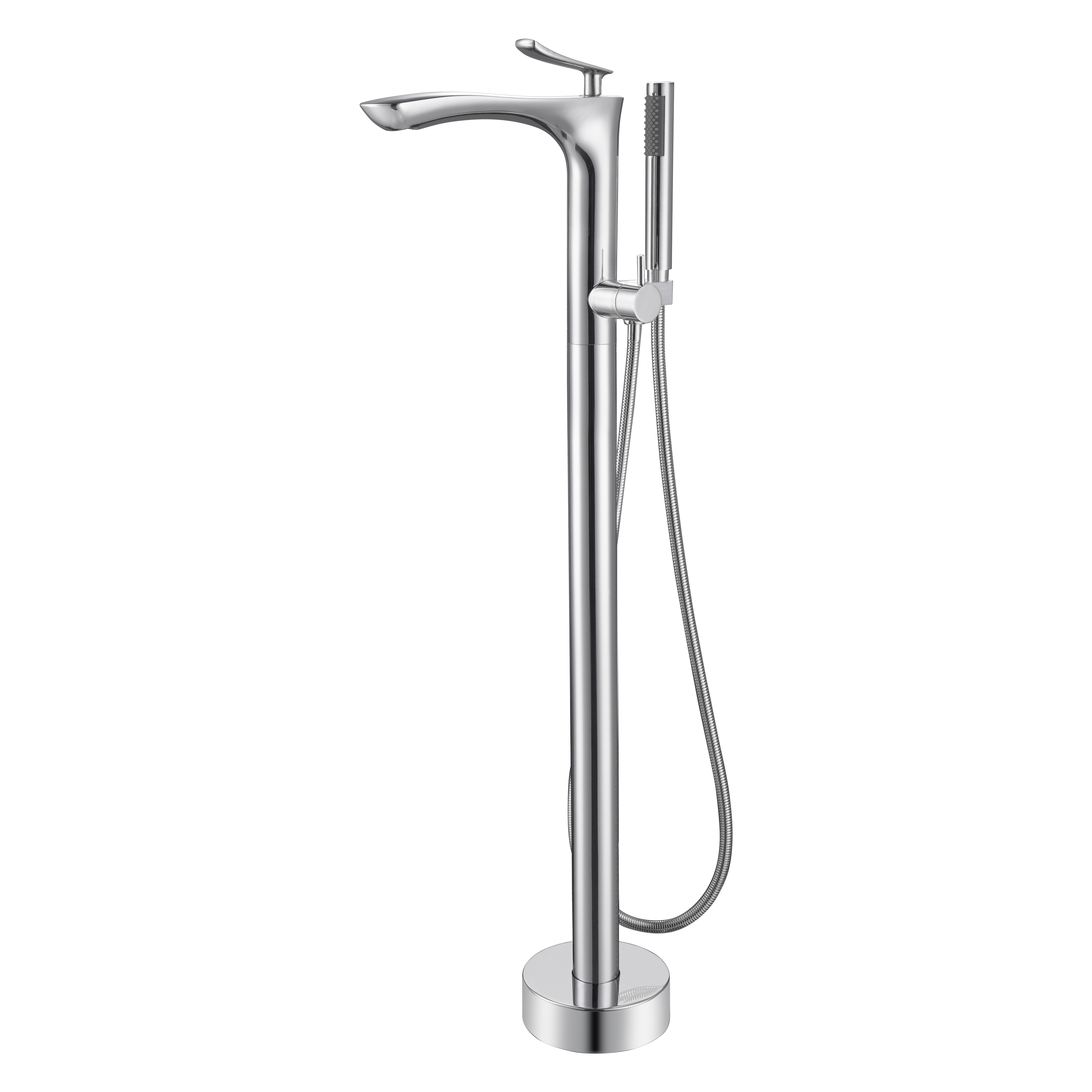 Single Handle Chrome Bathroom Floor Mount Faucet Freestanding Tub Filler