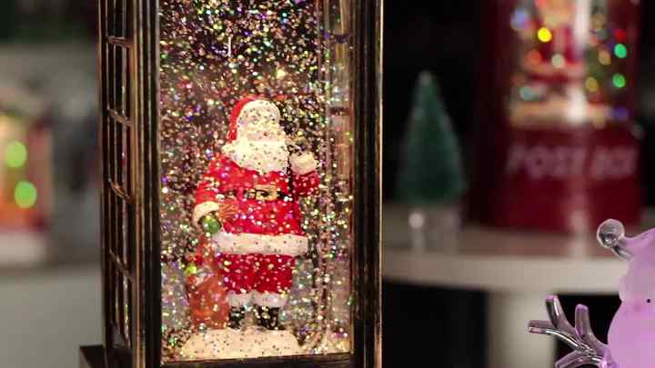 Konstsmide Lanterna Natalizia LED Snow Globe Con Bus Londinese, Babbo Natale E Bambini, Timer 5h