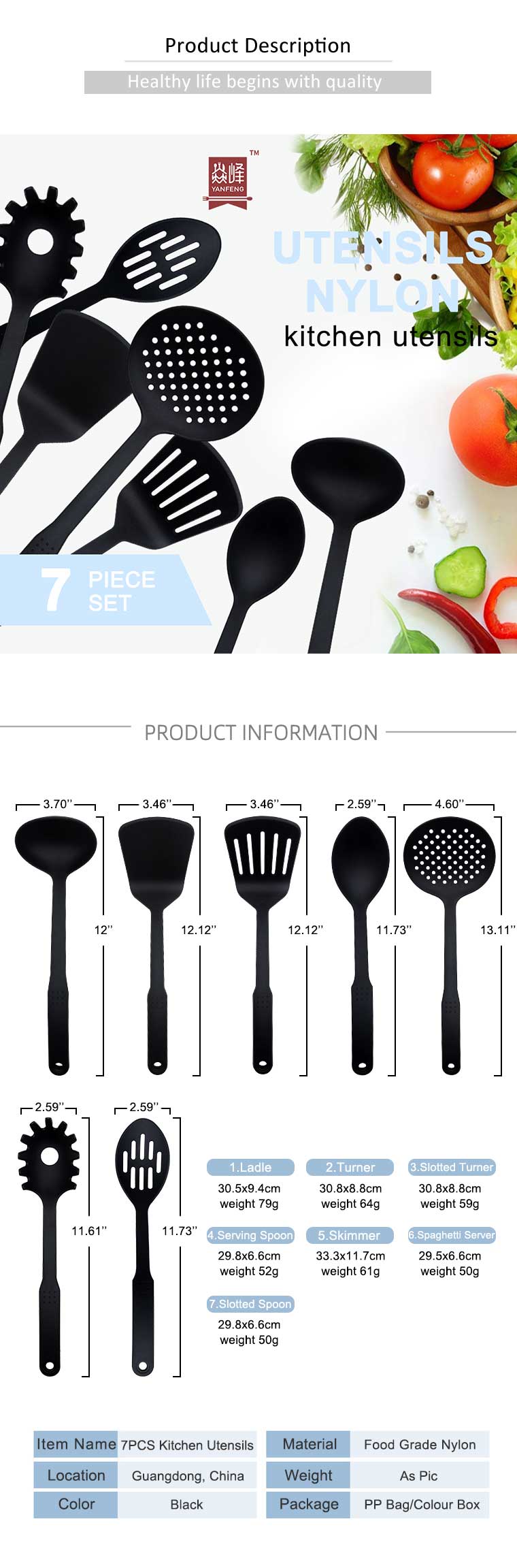 Amazon Hot Sale multi function 8pcs nylon kitchen utensils eco-friendly heat resistant kitchen utensils sets
