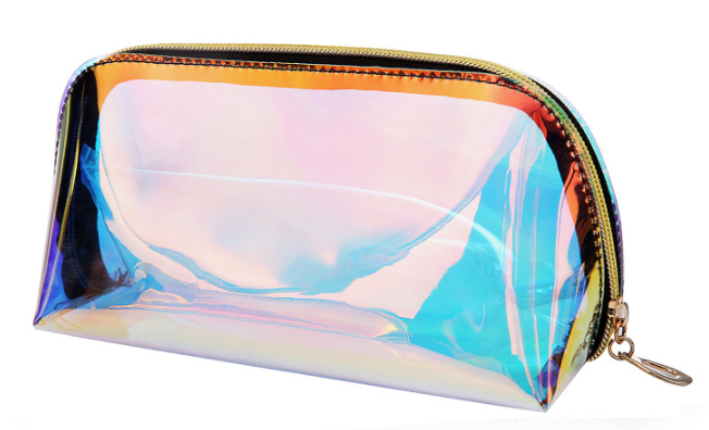 Portable Ziplock Holographic Pvc Cosmetic Bag Laser Clear Pvc Make Up sac plastique