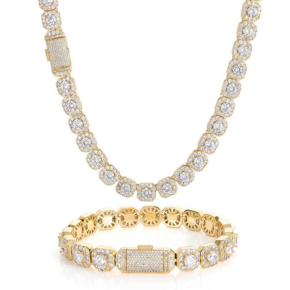 2023 Round Tennis Necklace Round Shape 18K Gold Plated 925 Sterling Silver Cluster Cuban Chain