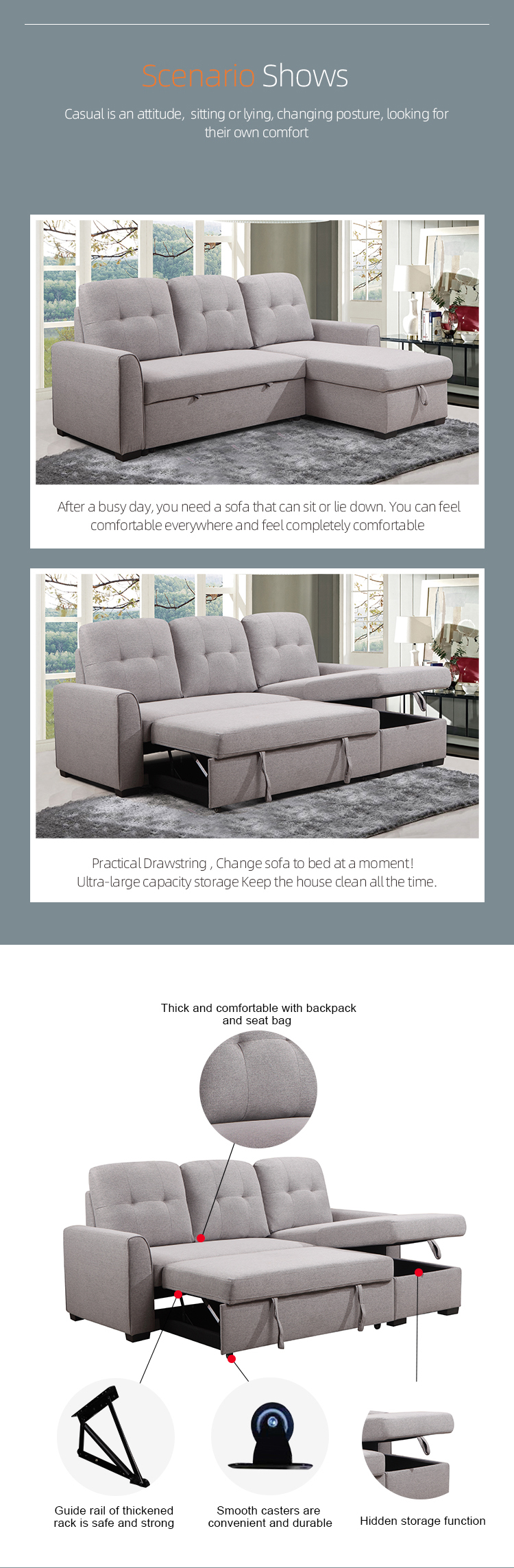 High Quality Fabric Chaise Sofa Set Living Room sofa with low price corner sofa set for living room