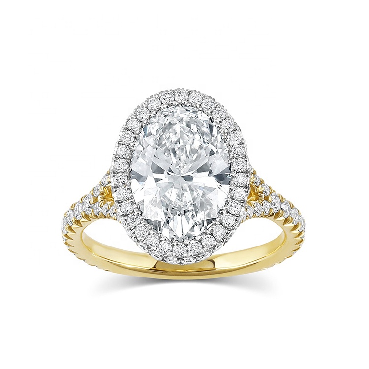 AAA Gems 1ct 1.5ct 2ct 3ct Wedding Ring Oval Moissanite Double Halo Engagement Ring in 14K Gold