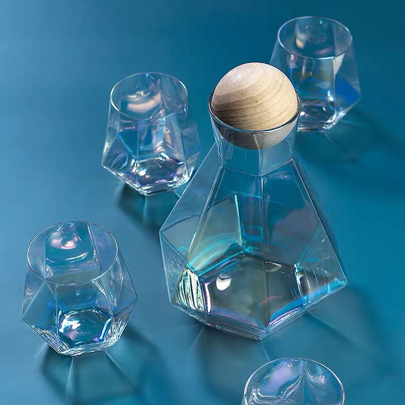 Support Drop Shipping Crystal Glass Water Pitcher Carafe Jug Set with Ball Wooden Lid and Cups Set