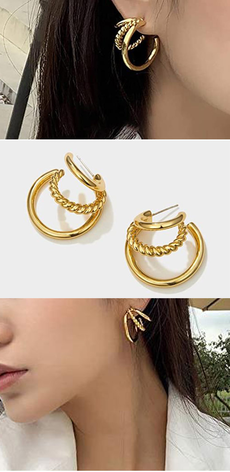 fashion jewelry custom double circle women hoop 18k gold plated hoop earrings