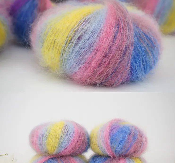 Dyed mohair fine thread fancy wool hand knitting sweater wool ball scarf crochet shawl matching cashmere DIY soft yarn