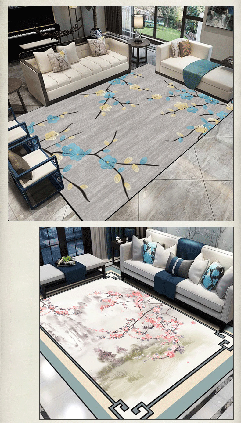 Chinese style restaurant household home center printed luxury landscape bedroom carpet big living room floor rug