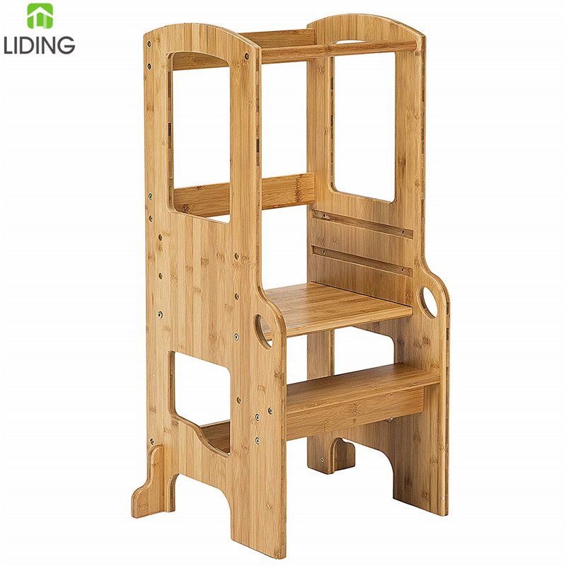 Бамбуковый детский регулируемый высокий кухонный ступенчатый стул для малышей Детская обучающая башня