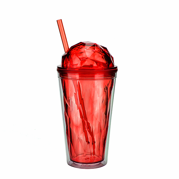 "Алмаз" Хрустальная крышка с двойными стенками для холодной чашки стакан с соломинкой BPA бесплатно 16 унций пластиковая чашка