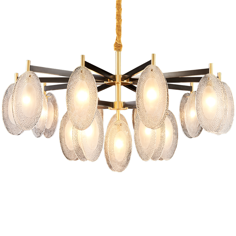 Copper Indoor Villa Fancy Design Pendant Chandelier Acrylic Lamps Modern Luxury Living Room Interior Restaurant Lighting Fixture