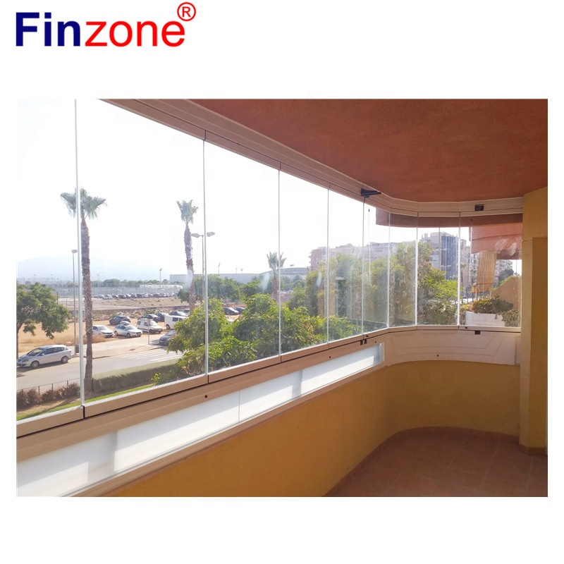 panoramic transparent clear view frameless balcony terrace patio glazing system sliding folding glass door for apartment sunroom