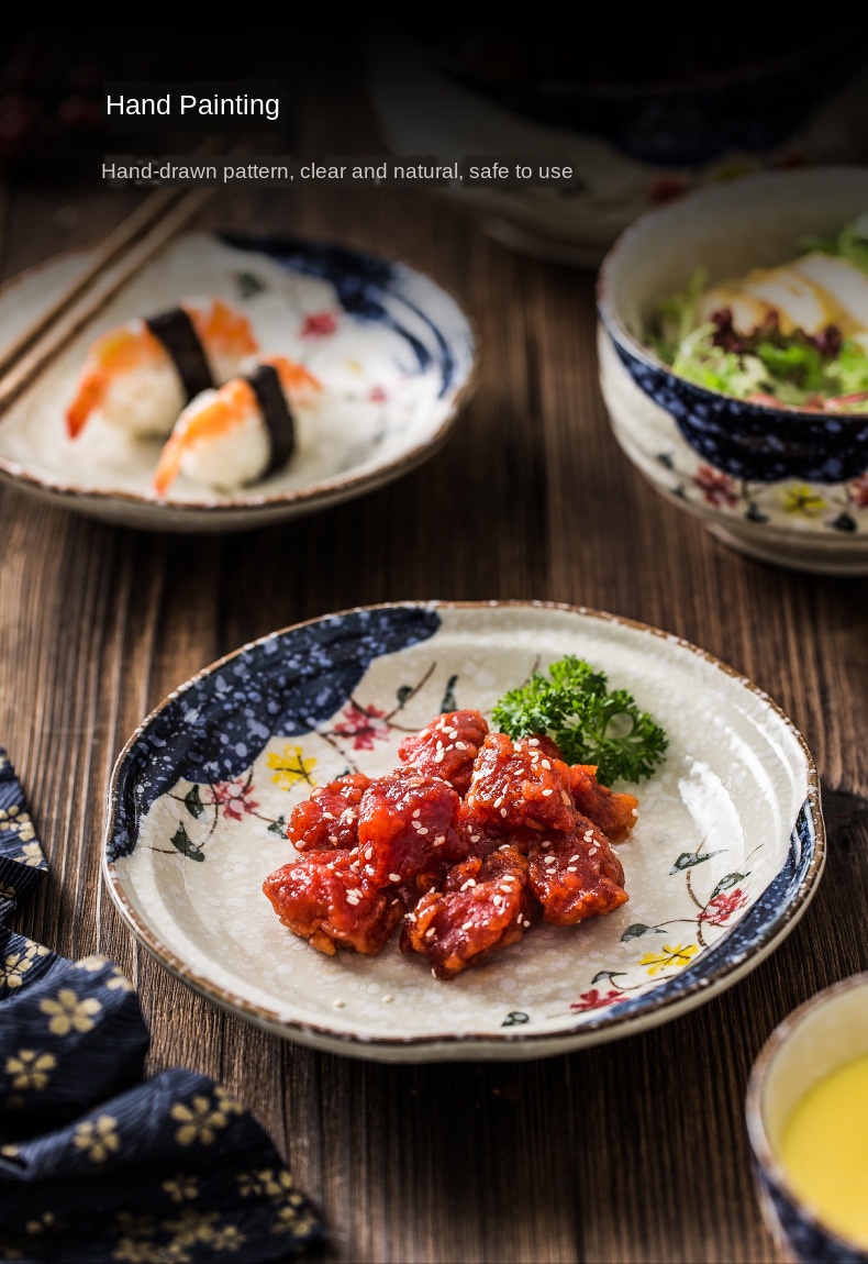 Japanese Ceramic Porcelain Tableware Sets Dinner Service With Flower Pattern Soup Bowl For Home Hotel Restaurant