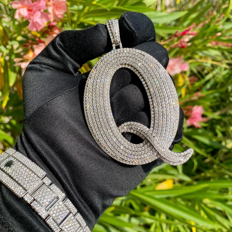 Custom Engraved Name Necklace Silver 925 VVS Moissanite Diamond Hip Hop Jewelry Ice Out Single Letter Pendant for Men