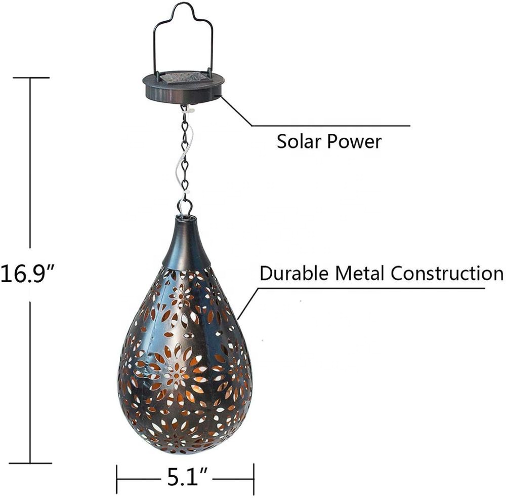 Подвесные садовые светильники на солнечной батарее, водонепроницаемый декоративный металлический светодиодный цветочный светильник в стиле бохо для крыльца, сада, улицы