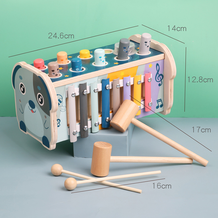 New Arrival 3In1 Multifunctional Wooden Dog Whack-a-mole Game Toys Hot Selling Kids Musical Percussion Educational Instrument