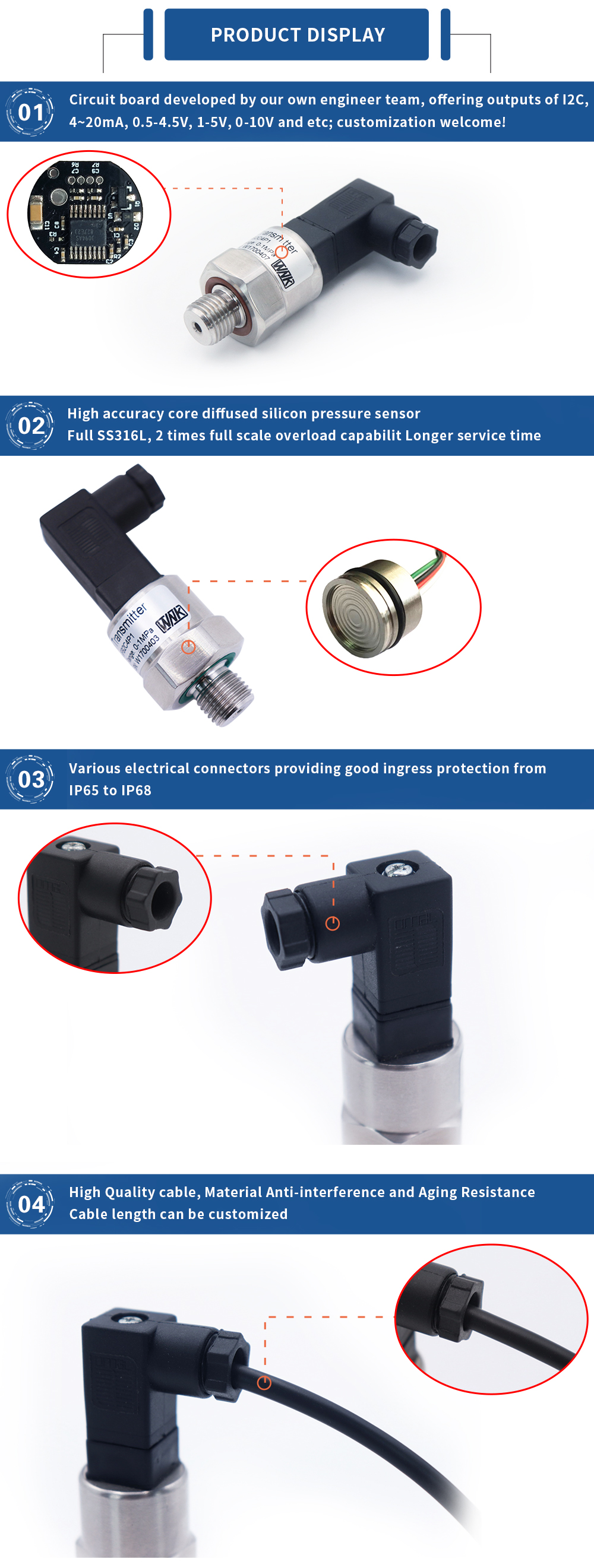 100 Psi WNK Vacuum Pressure Transmitter 4 - 20ma 0 - 10V
