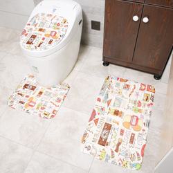 Digital print cartoon printed non slip flannel bathroom bath foot mat toilet rug set 3 piece bath mat sets