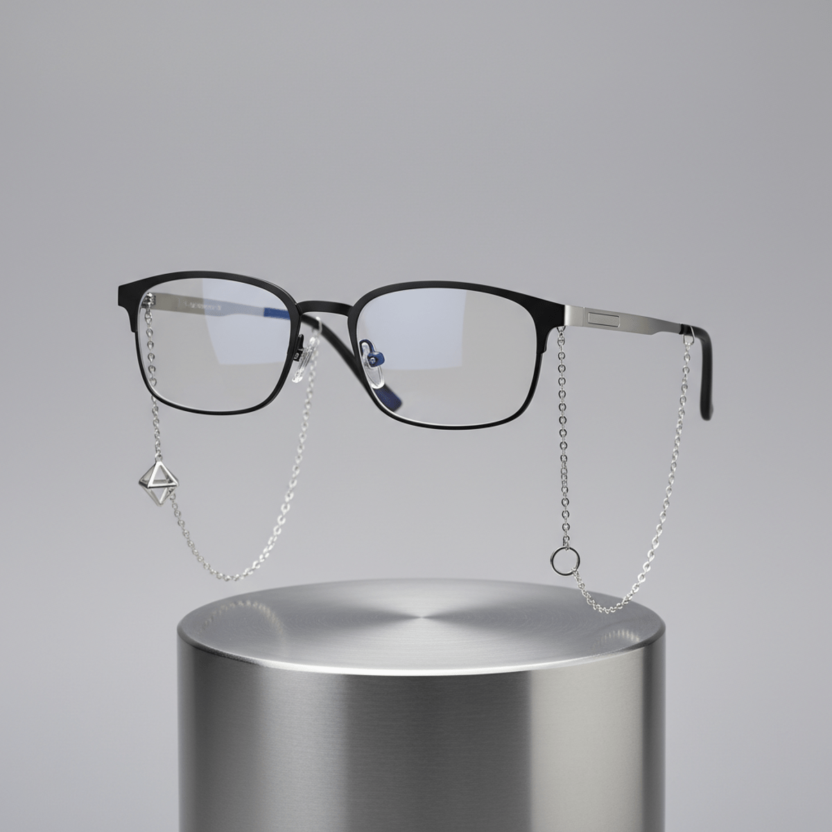 Trendy modular glasses with matte black frame and silver temple arms.