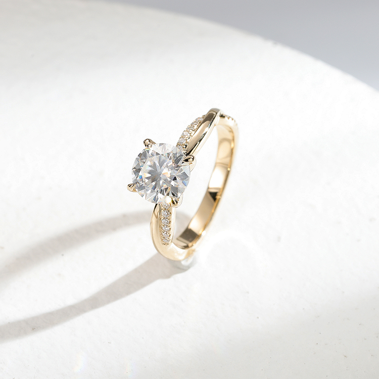 AAA GEMS Classic Diamond Ring 14K Yellow Gold 2CT Lab Grown Round Moissanite Engagement Rings for Women