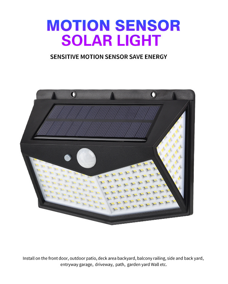 Уличный водонепроницаемый настенный светильник на солнечной батарее, IP65, 212 светодиодов