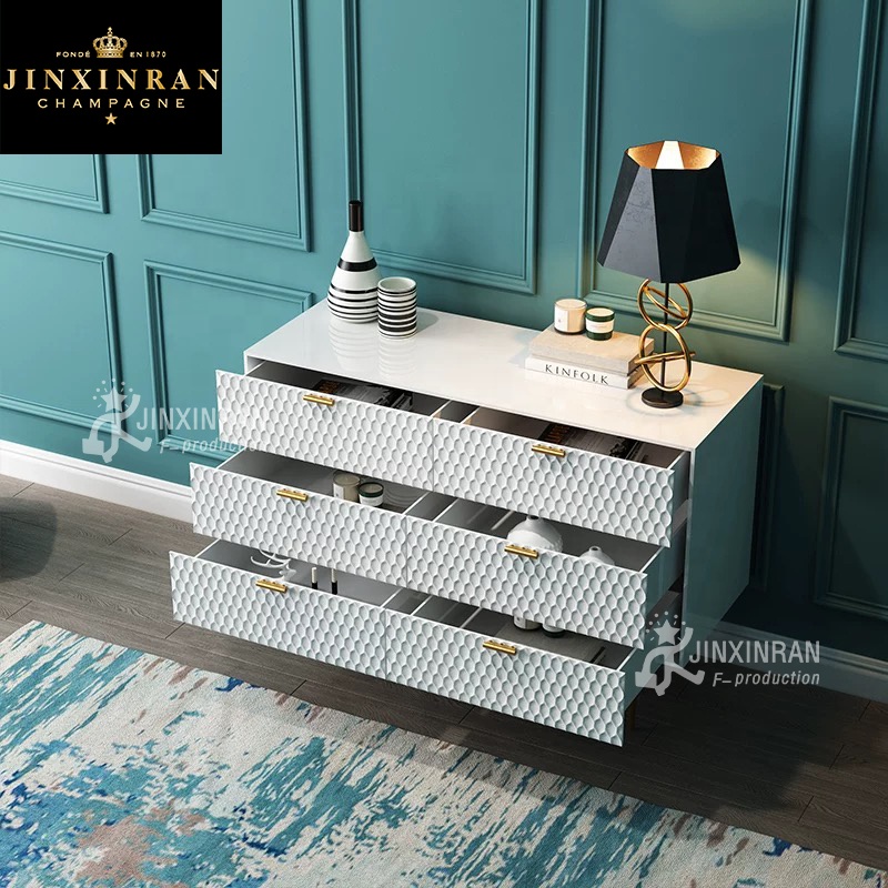 أبيض أثاث خشبي غرفة نوم MDF ركن الطابق خزانة المعيشة غرفة الطعام الحديثة تصميم درج خزانة جانبية