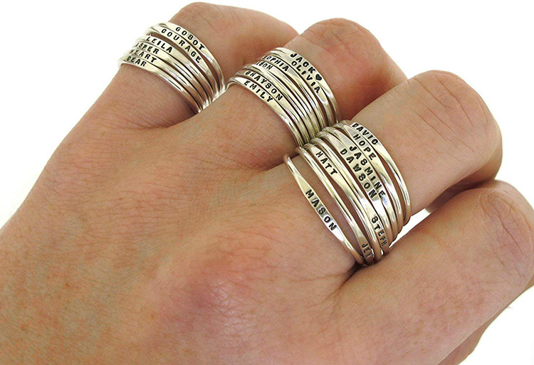 Fashion Tiny Stacking Dainty Stainless Steel Custom Word Personalized Delicate Name Ring