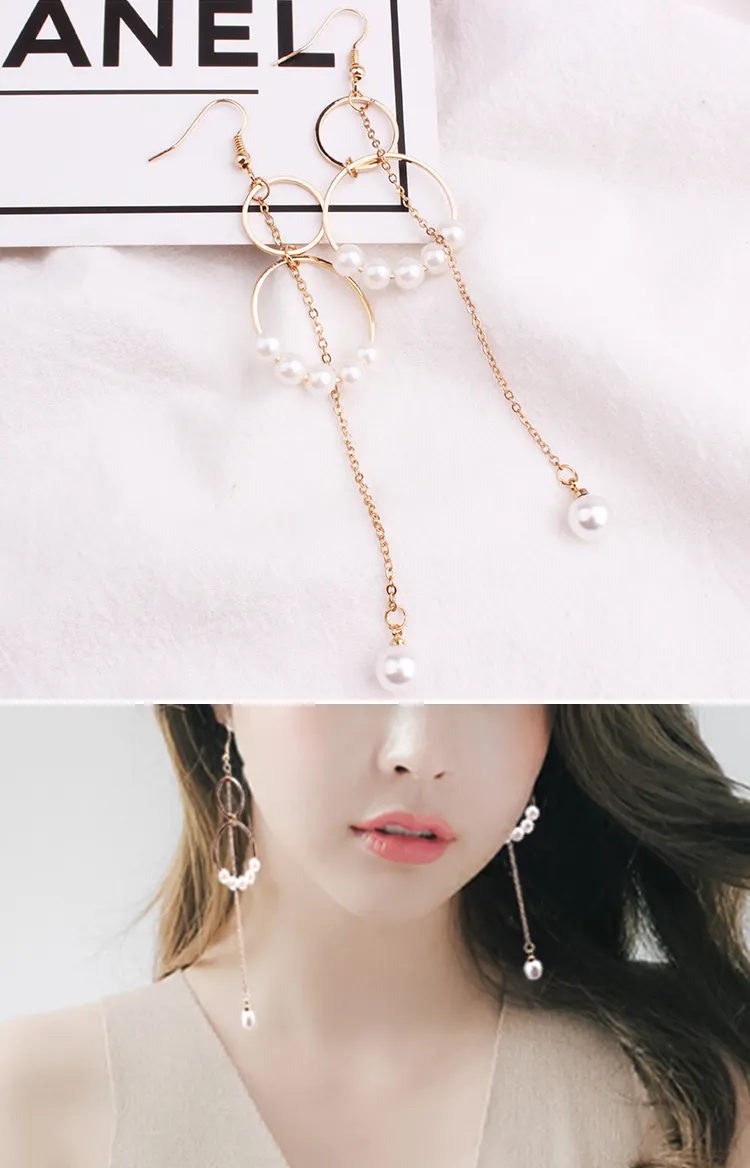 2020 korean wedding jewelry stainless steel 18k gold hoop drop pearl earrings women