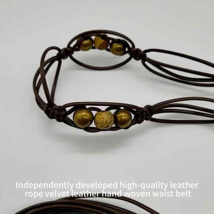 High-quality Hand-woven Leather Rope, Copper Bead Waist  display picture 2