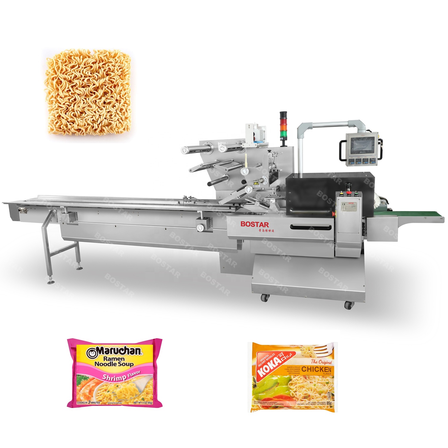Automatic fried instant noodle flow food pack packing machine line