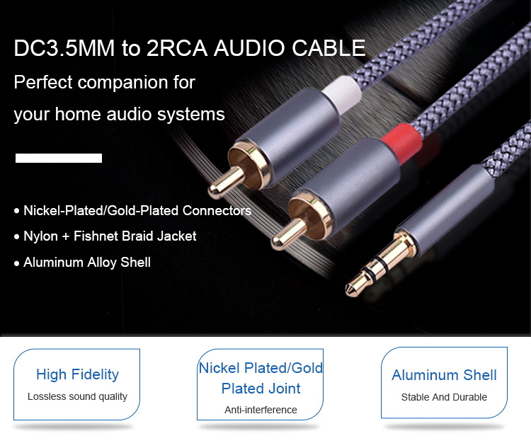 Colorful Stereo Jack Cables Braided Black 2 Rca 3.5 Mm Digital To Male Car Audio 3.5mm Aux Cable