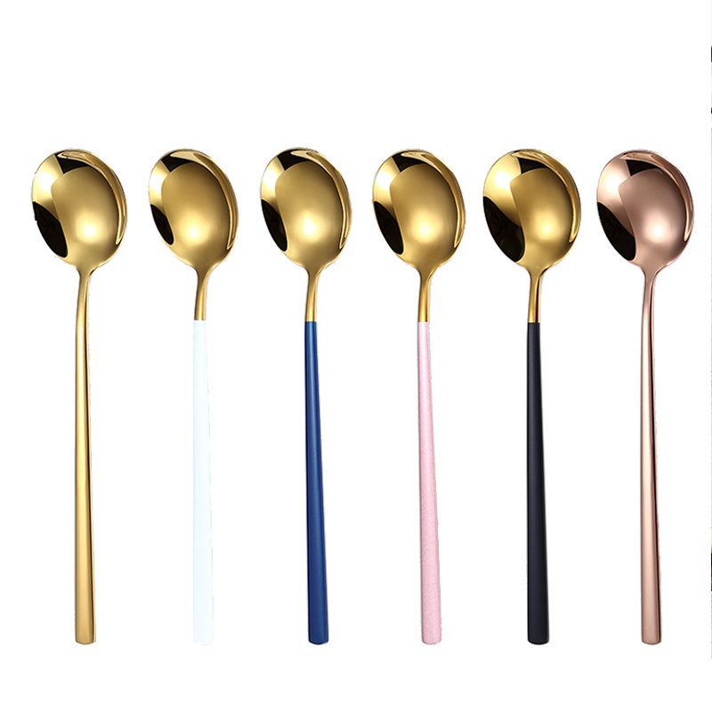 Korean Round Handle Spoon Painted Color Coffee Tea Spoon