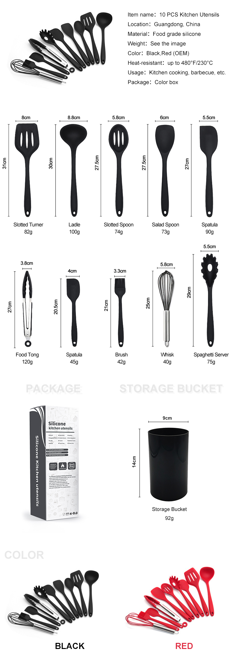 Amazon Hot Selling 10pieces Kitchen Accessories Silicone Kitchen Utensils Set Baking Tools Silicone Kitchen Cooking Utensils Set