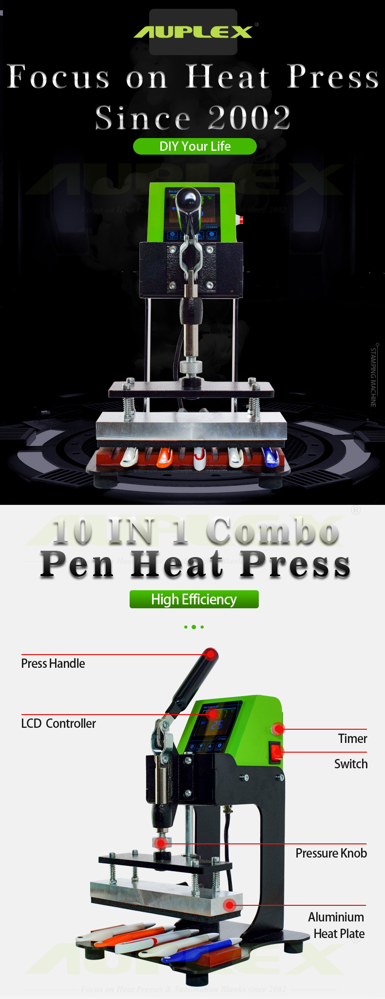 Presse à Chaud Pour Stylo 10 En 1 - Machine D'Estampage Thermique Manuelle Portable 0-250°C 300W (Prise UE)