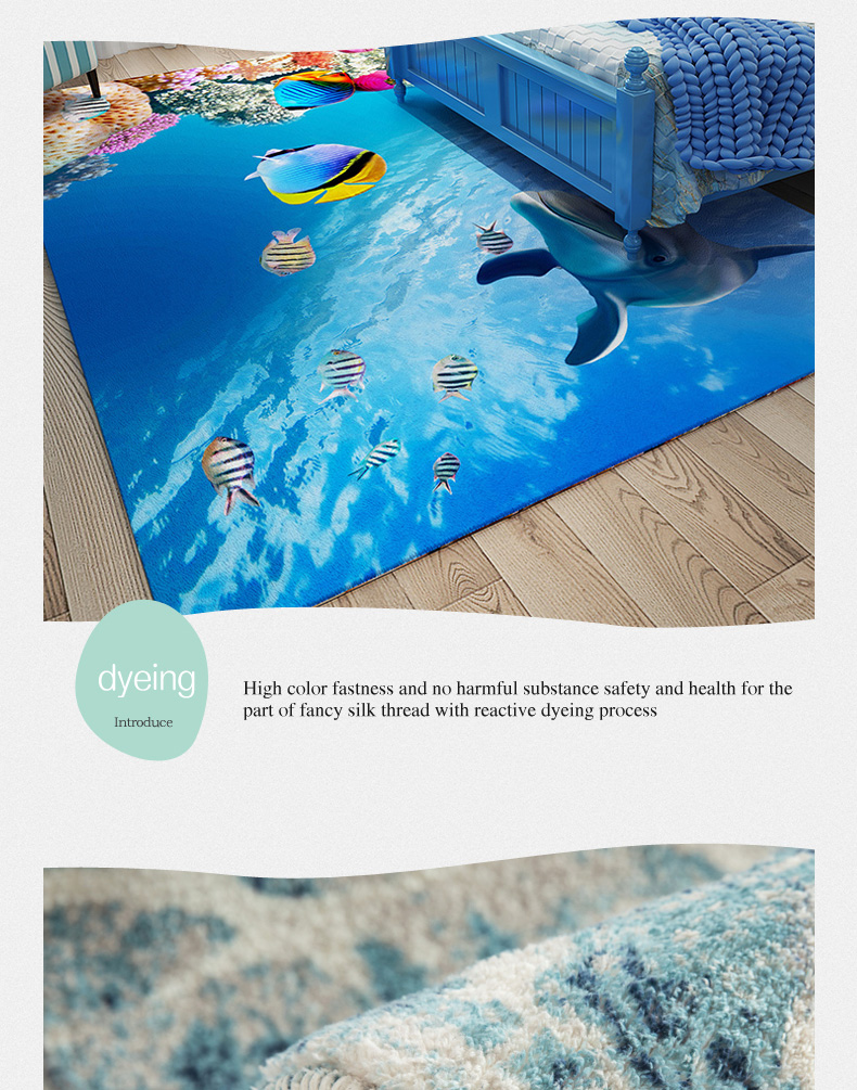 Children Cute Fluffy Cartoon Kids Blue 3D Ocean Series Carpet For Living Room Fish