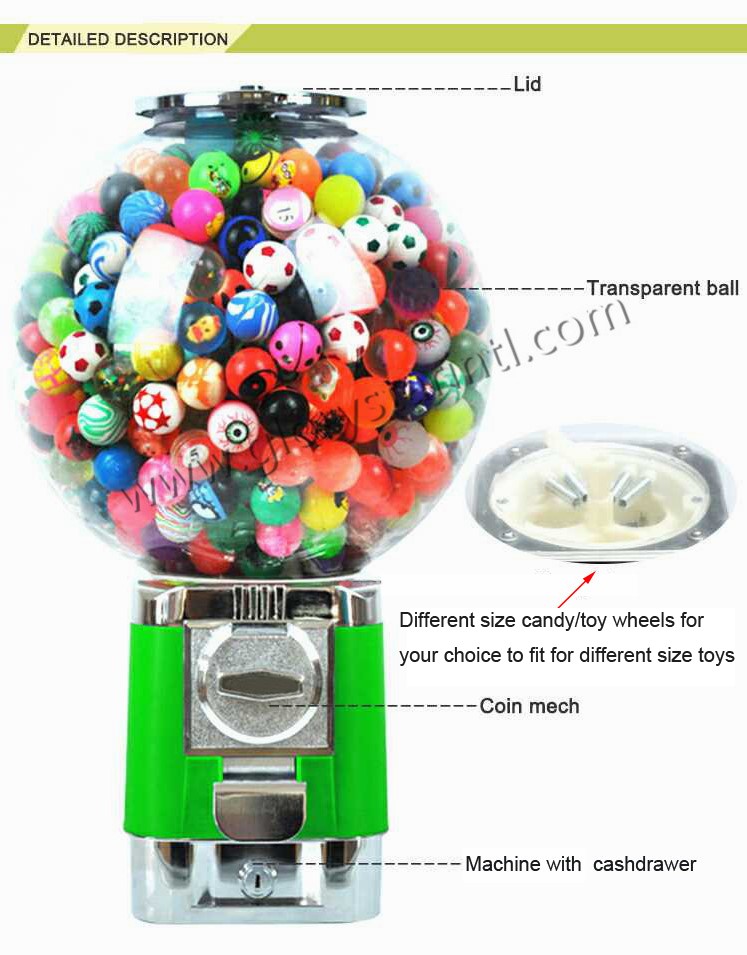 Hot sale capsules bubble gum coins bulk rubber ball vending machine for 100% safety