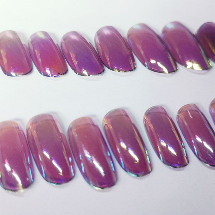 Дизайн коробки градиентные французские мгновенные ногти голографические зеркальные накладные ногти Сделай Сам фиолетовые овальные короткие ногти для маникюра