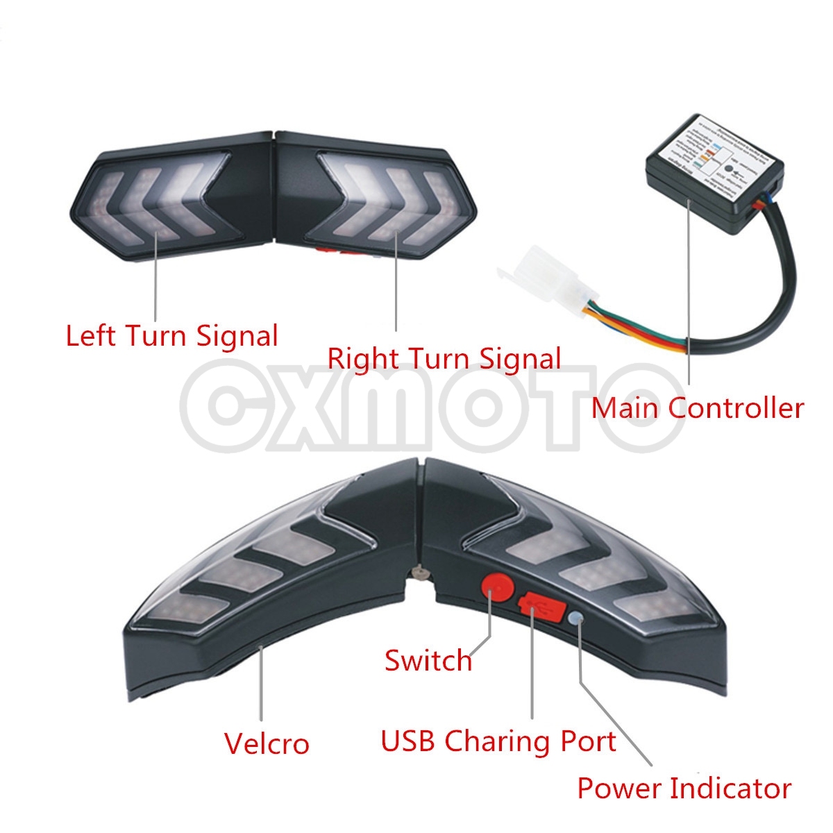 Sans fil DC 12V LED oto casque ontage clignotant stop frein luière courante