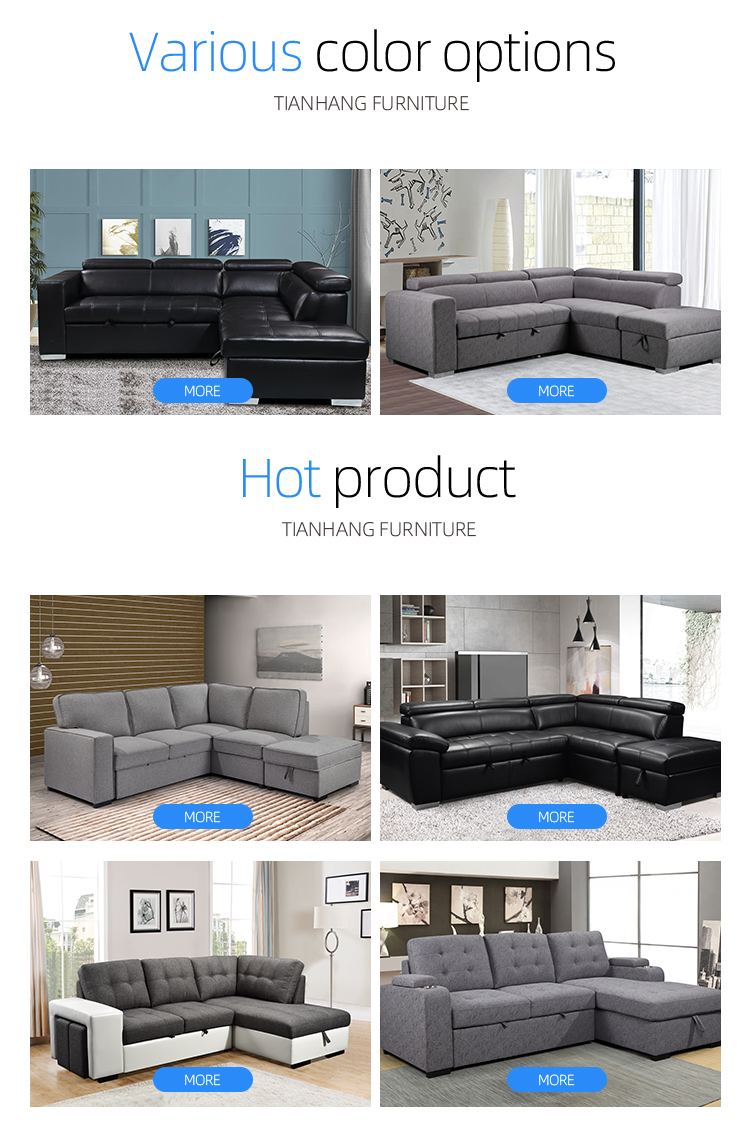 Modern European L shape corner sofa set with combined sleeper sofa bed