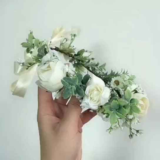 White Flower Crown - FC888 Hera Wedding Hair Garland display picture 3