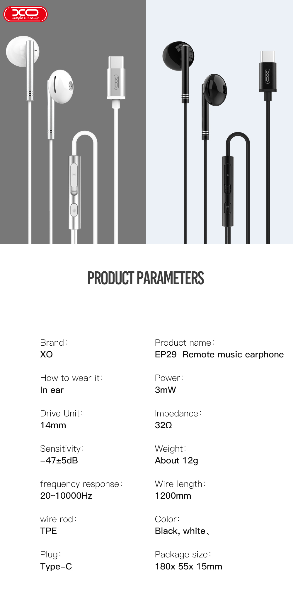 XO Hot Selling  EP29 Type-c  Music  Earphone  Headphone Earphone  Stereo Earbud Wire  In Ear For Mobile Phone