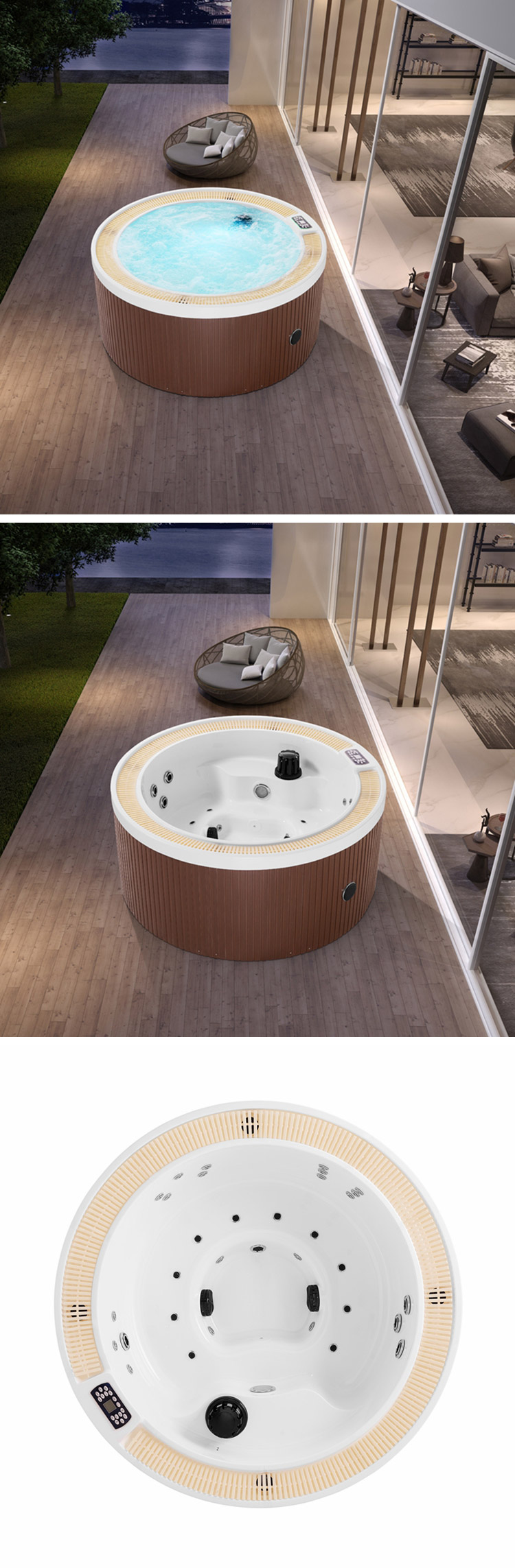 日本户外按摩放松室内水疗浴缸圆形巴波阿温泉浴缸4人水疗中心