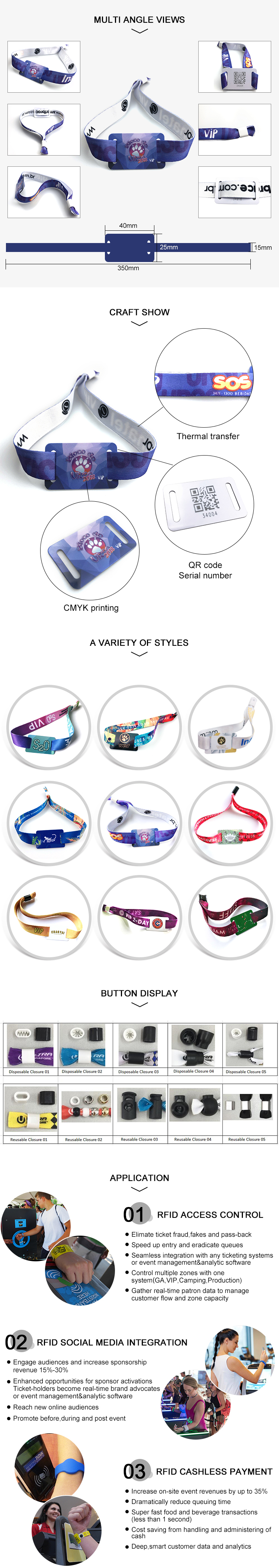 Adjustable festival Events Passive Bracelet fabric NFC Smart RFID Wristband