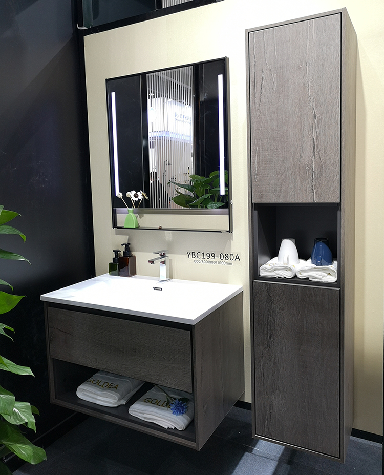 Simple led mirror washroom sink vanity modern melamine bathroom cabinet