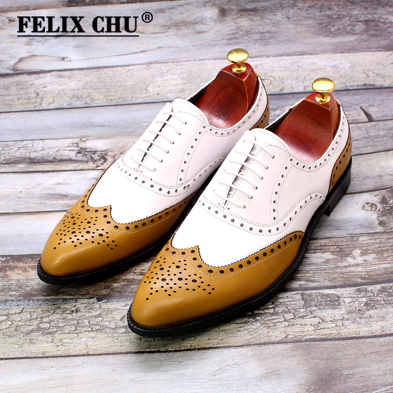 Classic Wingtip Men Dress Shoes & Oxford Shoes White Brown Lace up